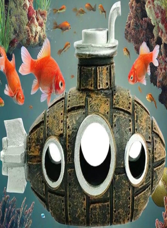 WinldMonmo Gilt Retro Floating Submarine Ornament for Aquarium, Cute Resin Hovering Decor, Safe Interactive Tank Accessory for Betta, Cichlids, Goldfish, Shrimp, Hermit Crabs - Image 2